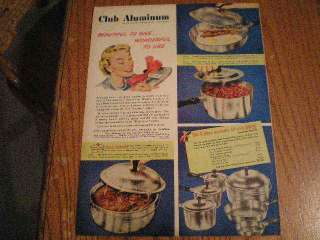 1948 Club Aluminum Hammercraft Waterless Cookware Pots & Pans Ad 