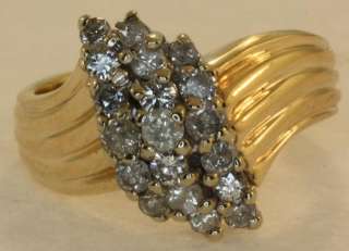10k yellow gold 1ct ladies diamond cluster ring womens vintage estate 