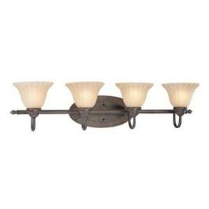   22 Four Light Bath Fixture, Sable Bronze Finish with Tea Stained Glass