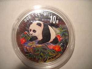 1999 10 yuan 1 oz 999 silver panda Hand Enameled color Limited Edition 