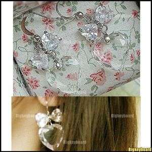 Lovely Cute Crystal Clear Rhinestone Bowtie Heart Earrings  