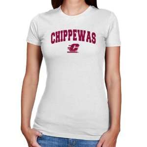 Central Michigan Chippewas Ladies White Logo Arch Slim Fit T shirt 