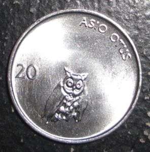 1992 Slovenia 20 stotinov Barn owl bird animal coin  