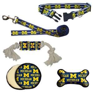 Michigan Wolverines Dog Collar, Lead, & Toy Gift Set