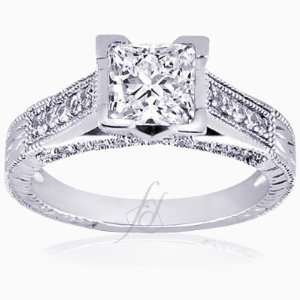 15 Ct Princess Cut Diamond Vintage Milgrain Heirloom Engagement Ring 