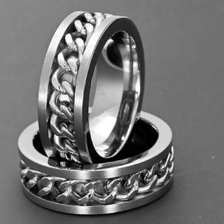  Titanium Ring Jewelry Steel Chain Inlay Mens Wedding/Engagement Band