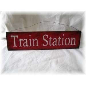  Red White Train Station Wooden Wall Art Sign