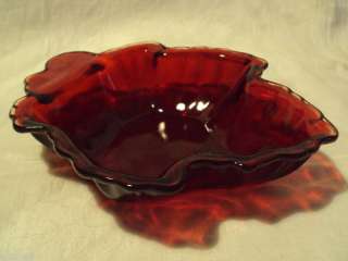 vintage antique RUBY RED GLASS DISH leaf leave  