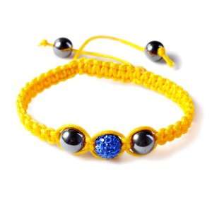   Crystals Yellow Cord Black Onyx Macrame Beaded Shamballa Ball Bracelet
