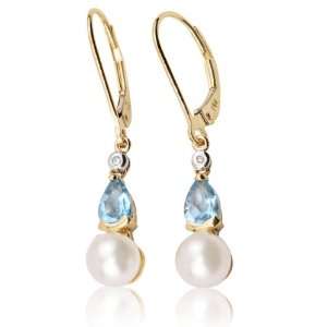  14k Yellow Gold 0.93 ctw Blue Topaz, Pearl and Diamond 