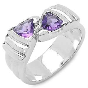  0.90 Carat Genuine Amethyst Sterling Silver Ring Jewelry
