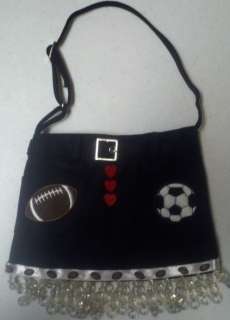 GIRLS BLACK DENIM Sport Football Soccer Skirt Child Kid Fringe Handbag 