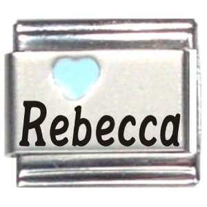  Rebecca Light Blue Heart Laser Name Italian Charm Link 