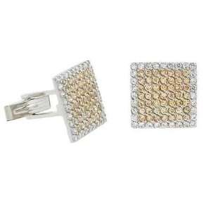  Sterling Silver Champagne CZ Square Mens Cufflinks 