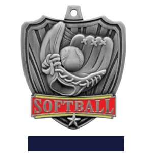  Custom Hasty Awards 2.5 Shield Softball Medals SILVER MEDAL / NAVY 