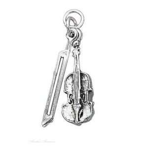   Silver 3D Violin Or Cello A Bow Musical Instrument Charm Jewelry