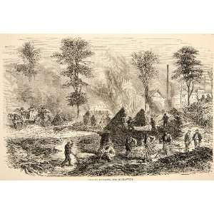 1874 Wood Engraving Franco Prussian War Making Charcoal Gunpowder 