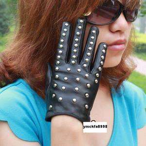 New ladys all studs kid leather gloves black  