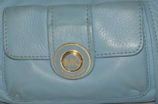 Michael Kors Light Blue Leather Pushlock Handbag Purse Satchel  