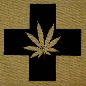 MMJ medical marijuana cross pot leaf ~TAN CANVAS PATCH~  