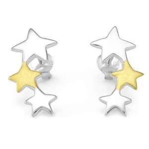  925 Sterling Silver 18K Gold Plated Tripple Stars Two Tone 