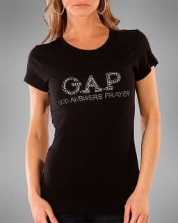   CAP SLEEVE RHINESTONE G.A.P (God Answer Prayers ) PRINT T~Shirt  