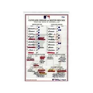  Indians at Red Sox 9 24 2008 Game Used Lineup Card (MLB 