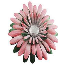 Pink and Green Flower Rhinestone Center Hair Clip  