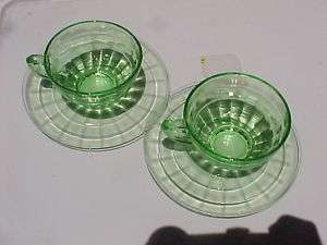 VINTAGE BLOCK OPTIC GREEN DEPRESSION COFFE CUP & SAUCER  