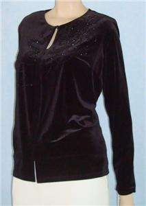 NWT ONYX NITE Black Velvet Beaded Top Shirt Jacket Set Sz L Large 12 