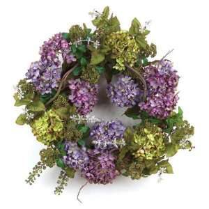   Pansy & Lavender Silk Hydrangea Flower and Berry Wreaths 22   Unlit