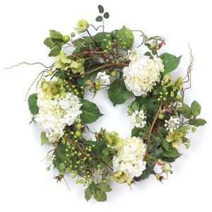 Pack of 2 White Hydrangea and Berry Artificial Floral Wreaths 22 