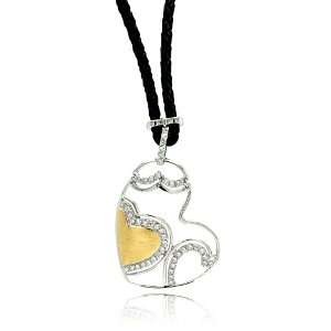  Silver Necklaces Leather Cord 2 Toned Heart Sterling Silver Necklace 
