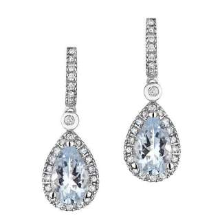 White Gold Aquamarine and Diamond Earrings 1/4ctw  