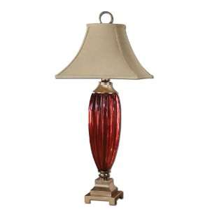 Uttermost 26520 Hinsdale 1 Light Table Lamps in Ribbed Amber Red Glass