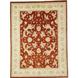  89 x 119 Red Hand Knotted Wool Ziegler Rug