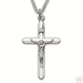 Large INRI Mens Sterling Silver Cross Crucifix Necklace Engraving Font 