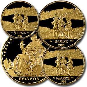 Switzerland 1986 Gold 4 Coin Proof Set 
