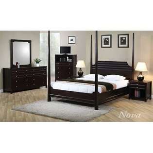   dark brown finish wood queen canopy 4 poster bedroom set 