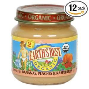 Earths Best 2nd Organic Bananas, Peaches, & Raspberries, 4 Ounce Jars 