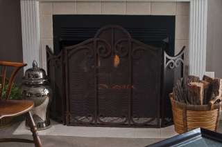 OLD WORLD Scrolled 3 Panel FIREPLACE SCREEN w/ Mesh Antique Bronze 