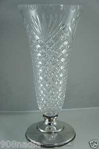VINTAGE HAWKES CUT GLASS CRYSTAL TALL VASE CENTER PIECE STERLING 