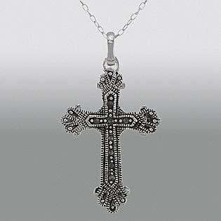 Sterling Silver Marcasite & Turquoise Cross Pendant  Jewelry Pendants 