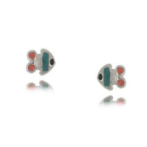 Sterling Silver Fish Earrings with Colored Enamel 3/16 Jewelry