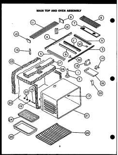   Electric self clean downdraft range Main top and oven assembly Parts