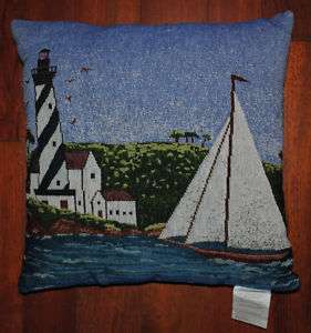 Tapestry Pillow~Lighthouse~Sailboat~Ocean~Nautical~NEW  