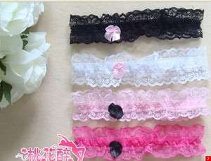   the White&Pink&Black&Rase Wedding Day Lace Garter with Bow Bride Hen