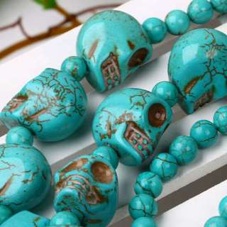 Green Howlite Turquoise Skull Gemstone Beads Necklace  