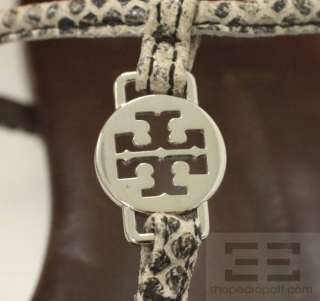 Tory Burch Grey Snakeprint Leather Silver Medallion Sandals Size 8 