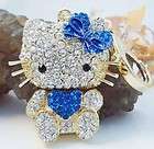 Heart Blue Fashion Hello Kitty Cat Keyring Purse Charm Swarovski 